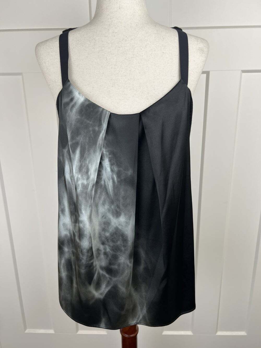 Helmut Lang Silk Racerback Tank Top L Black Gray Tie Dye Abstract